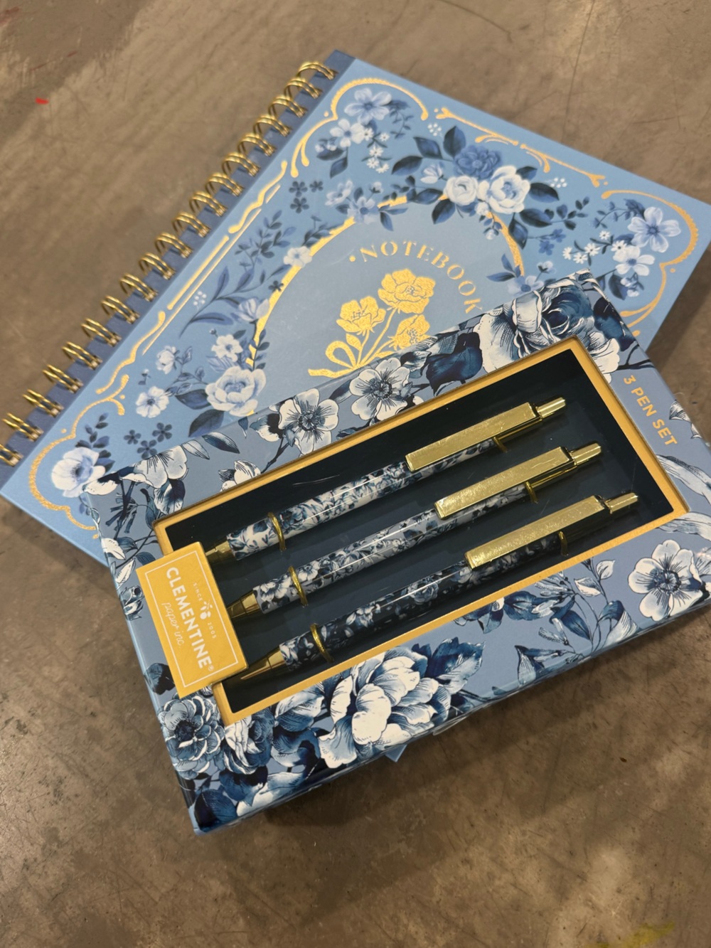 Floral lined spiral notebook& 3 Ballpoint Pen w/ black ink beautiful gift set